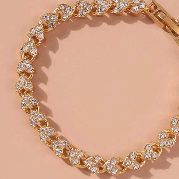 Rhinestone Heart Charm Bracelet Golden - Picture 4 of 6